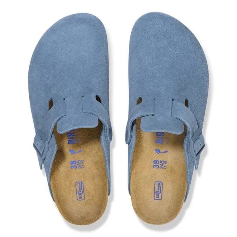 Birkenstock Boston Soft Footbed Unisex Suede Leather Clog Sandal Elemental Blue - Picture 5 of 6